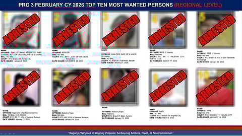 All of PRO3’s February 2026 Top Ten Regional Most Wanted Persons were taken into custody between 1 and 3 February. The suspects face charges including rape, murder, and qualified rape of a minor, with most offenses carrying no bail.