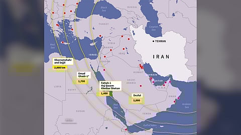 MAP shows the range of Iran’s main intermediate-range ballistic missiles and the location of major United States bases and infrastructure housing American personnel in the Middle East. Iran’s Foreign Minister Abbas Araghchi said on Saturday that his country would target US bases in the region if Washington attacked Iranian territory.
