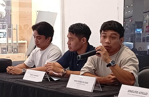 Davao Combat League’s (DCL) Miko Ponce de Leon (with mic) explains details on their upcoming MMA bout at the recent Davao Sportswriters Association (DSA) Forum. Joining him are co-organizers Mark Nimanand and Lance Villarias. (Paul Palo/DSA)

