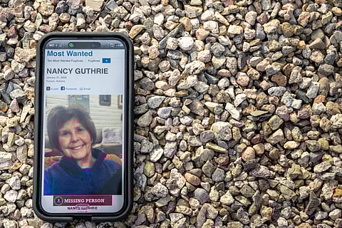 UCSON, ARIZONA - FEBRUARY 10: In this photo illustration, Nancy Guthrie is seen on the FBI website on a cellular phone February 10, 2026 in Tucson, Arizona. Searches continues for Nancy Guthrie, the 84-year-old mother of U.S. journalist and television host Savannah Guthrie, after she went missing from her home on the morning of February 1st. Guthrie's possible abductors had set a deadline of 5pm on February 9 for a $6 million payment. 