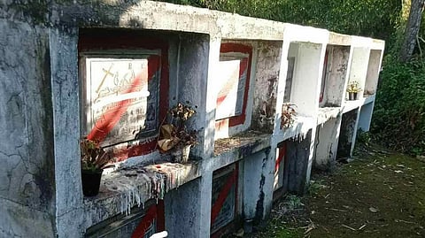 THE tombstones on this grave complex can be seen with red X marks, which continues to spark outrage from lot owners and the families of their loved ones’ vandalized and desecrated graves at the Ala-Ala Memorial Park in Mogpog, Marinduque.