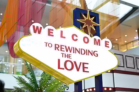 A RETRO-INSPIREDinstallation welcomes visitors to 'Rewinding the Love,' One Ayala’s ’90s Las Vegas-themed Valentine’s activation at the mall’s Level 2 Concourse.