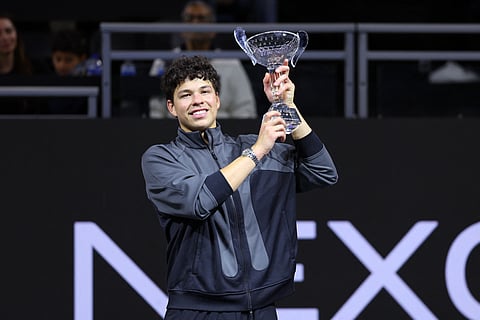 BEN Shelton celebrates after posting a come-from-behind 3-6, 6-3, 7-5 win over Taylor Fritz to rule the ATP Dallas Open.  