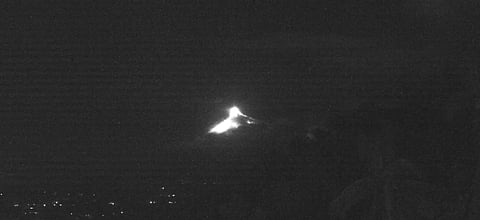 Screen grab from the time-lapse footage posted by the Philippine Institute of Volcanology and Seismology showing effusive eruptions from Mayon volcano this Tuesday morning.