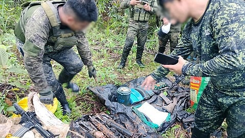 An M79 grenade launcher, improvised explosive materials and hand grenades are among the recovered stashed arms cache in Paranas, Samar.