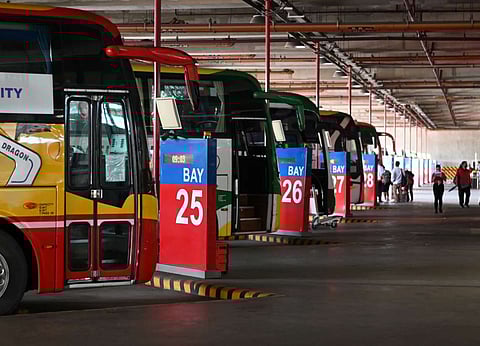 City Buses lined up and waiting for passengers at the Paranaque Integrated Terminal Exchange in Paranaque City.
