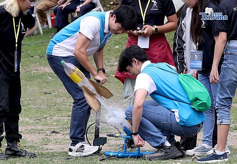 (February 21 2026) High School Student from different school, Member of the UP Astronomical Society hold a water rocket launching, as they participate in the competition held at Sunken Garden in University of the Philippine in Quezon City on Saturday to mark National Astronomy Week 2026. Photo/Analy Labor