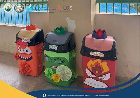 CALAWIS National High School’s catchy trash bins are bursting with personality and humor. 
