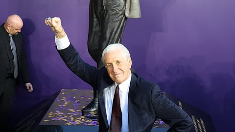 A BRONZE statue of Pat Riley has been unveiled, immortalizing his contributions to the Los Angeles Lakers.  