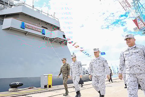 ARMED Forces Chief of Staff Romeo Brawner Jr. (left) joins Philippine Navy senior officers during the inspection of BRP Rajah Sulayman (PS-20) at the Naval Operating Base in Subic, Zambales on 24 February, as the vessel was formally commissioned into service.