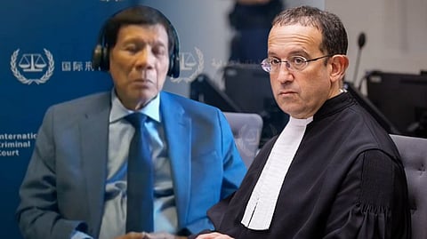 BRING HIM HOME BUT NOT IN A BLUE SUIT. Former president Rodrigo Duterte and his defense lawyer Nicholas Kaufman. 