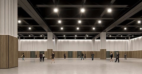 SMX Convention Center Trade Halls, showcasing a modern, flexible event space designed to accommodate exhibitions, conferences, and large-scale gatherings with seamless functionality and contemporary aesthetics. (Artist's Perspective)