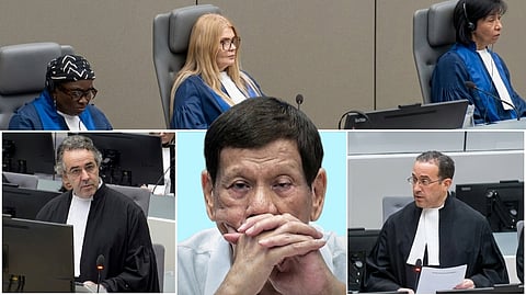 ON the fourth and final day of the confirmation of charges hearing on the case against former President Rodrigo Duterte (center), the defense team led by counsel Nicholas Kaufman (right) made their final presentation, and the prosecution led by senior trial lawyer Julian Nicholls (left), the common legal representatives of the victims and the defense team delivered their closing statements. The pre-trial chamber (top photo) made up of Presiding Judge Iulia Antoanella Motoc and Judges Reine Adélaïde Sophie Alapini-Gansou and María del Socorro Flores Liera also discussed the review of Duterte’s detention at the International Criminal Court.