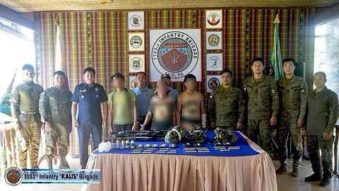AUTHORITIES arrested four men and recovered rifles, grenade launcher, and ammunition during an early morning operation in Barangay Bagsak, Talipao.