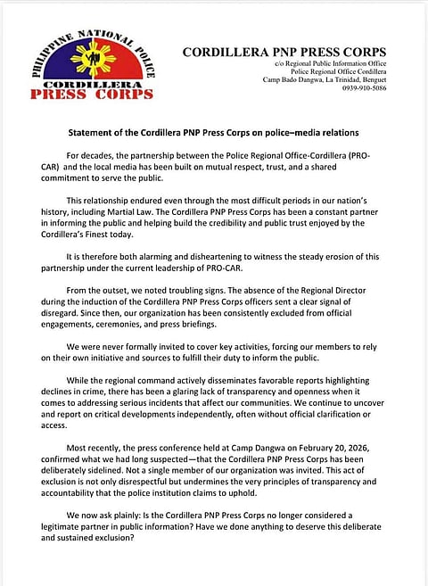 Cordillera PNP Press Corps dissolves leadership amid rift with police