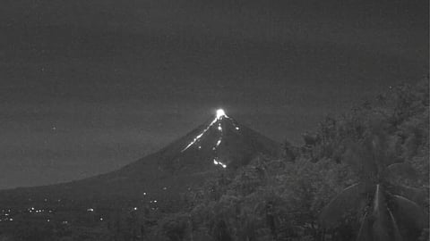 SCREEN grab from the time-lapse footage released by the Philippine Institute of Volcanology and Seismology this Tuesday of an effusive eruption at Mayon Volcano in Albay.