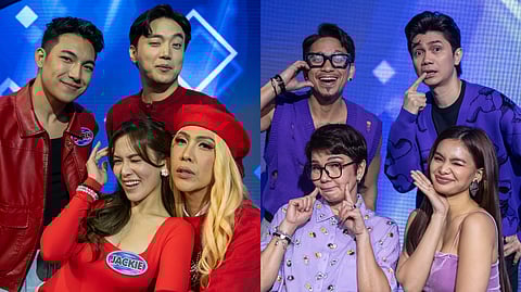 DARREN Espanto, Jackie Gonzaga, Ryan Bang and Vice Ganda (left) and Amy Perez, Cianne Dominguez, Jhong Hilario and Vhong Navarro (right).