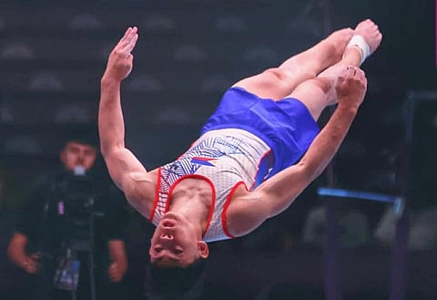 ELDREW Yulo makes the final in the floor exercise of the Baku leg of the FIG Artistic Gymnastics World Cup Series in Azerbaijan.