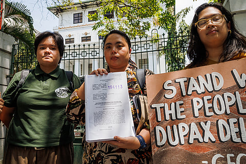 Atty. Kathy Panguban of the National Union of Peoples’ Lawyers, along with anti-mining advocates from Kalikasan People’s Network for the Environment, files a petition for certiorari and prohibition before the Court of Appeals in Manila on Friday, 6 March 2026, challenging British mining company Woggle Corporation’s writ of preliminary injunction as the latter continue to receive backlash from the community and government officials over their mining activity in Dupax del Norte, Nueva Viscaya. 