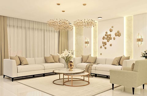 GOLD and white accents creating refined harmony in a contemporary living room.