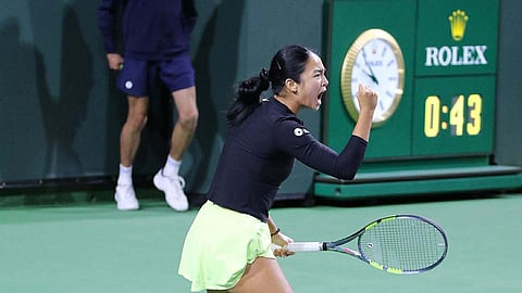 Alex Eala celebrates her 7-5, 4-6, 7-5 win over Dayana Yastremska of Ukraine in their Round of 64 clash on Friday (Saturday in Manila) in the BNP Paribas Open in Indian Wells, California.