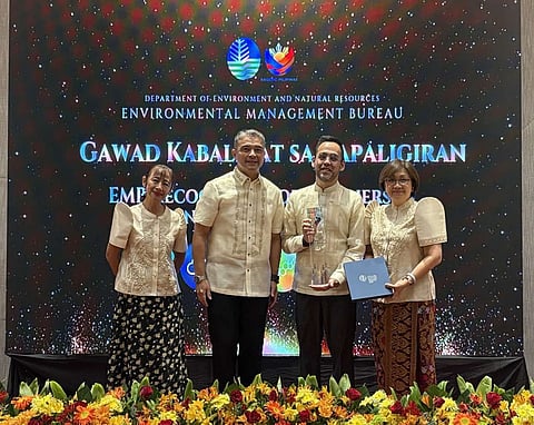 RECOGNITION officials from DENR and CAMPI hold the Environmental Sustainability Partner award during the 2026 Gawad Kabalikat sa Kapaligiran in Quezon City. Shown are (from left): EMB assistant director and head of National Ecology Center, Ma. Dorcia Naz-Hipe, DENR acting secretary Atty. Juan Miguel T. Cuña, CAMPI vice president Atty. Rhys Alexei Y. Murillo, and DENR assistant secretary for Environment and EMB director Jacqueline A. Caancan.
