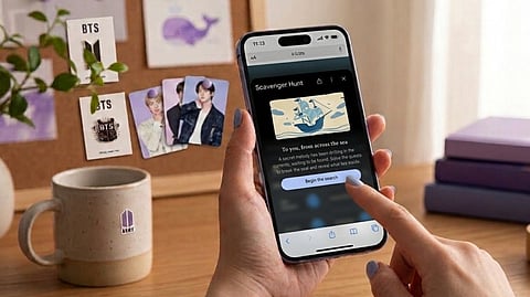 A FAN explores the BTS Scavenger Hunt on Google Search, an interactive feature that allows users to solve puzzles and unlock exclusive digital rewards ahead of the release of the group’s upcoming album Arirang.
