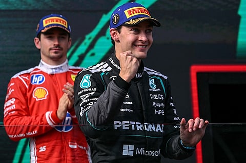 Mercedes AMG Petronas Driver George Russell (right) and Scuderia Ferrari Driver Charles Leclerc