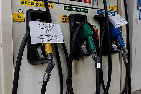 Pump stations are marked “out of stock” at a gas station in Paco, Manila, on Monday, 9 March 2026, after a surge of motorists hoarding petroleum products amid fears of price hikes due to the ongoing conflict in the Middle East. 