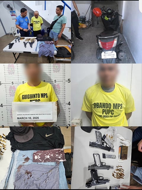 Suspects – including a dismissed police officer – in custody following their arrest on March 10, less than 48 hours after the March 8 fatal shooting of a Bulacan policeman.