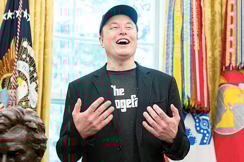 ELON Musk speaks in the Oval Office of the White House in Washington, DC.  