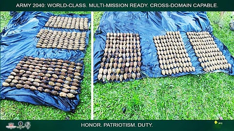 TROOPS of the 55th and 64th Infantry Battalions recovered hand grenades from an arms cache believed to belong to Daulah Islamiya-Maute remnants on Wednesday in Barangay Piagolongan, Marogong, Lanao del Sur.