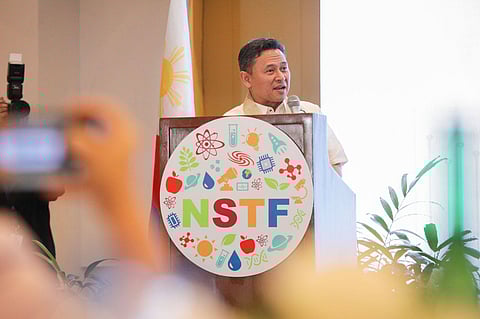 Department of Education Secretary Sonny Angara delivering his speech at the National Science and Technology Fair 2026