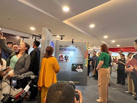 Vice President Sara Duterte observes a display of former Vice President Leni Robredo at the OVP pop-up exhibit, “EXTRA + Ordinary: The Vice Presidents of the Philippines,” held at Abreeza Ayala Mall in Davao City.