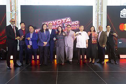 Metrobank, Toyota, and Mastercard executives proudly launch the Toyota Platinum Card — the card created for the smart Filipino motorists that lets you live life in full drive on and off the road. Shown are (from left): Jason Crasto, Mastercard® Philippines country manager; Ryo Yokoyama, Toyota Motor Philippines senior vice president of Marketing Division; Mike Masamayor, Toyota Motor Philippines, head of customer first & value chain operations; Gail Male, Metrobank head of Credit Cards, Personal Loan, and Digital Channels Group; Ramon del Rosario, Metrobank head of Consumer Business Sector; Mel Samson, Metrobank head of Credit Card Products and Segment Strategy; Digs Dimagiba, Metrobank chief marketing officer; Dr. David Go, Toyota Motor Philippines Vice Chairman of the Board; Jojo Villanueva, Toyota Motor Philippines first vice president of Corporate Affairs Group; Jing Atienza, Toyota Motor Philippines executive vice president of Marketing; and Mike Miranda, Mastercard® Philippines accounts management co-head.