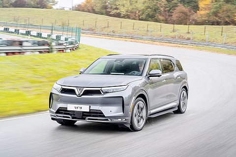 LARGER VinFast VF9 highlights the company’s electric SUV lineup offered with battery subscription options that spread battery costs through monthly payments.
