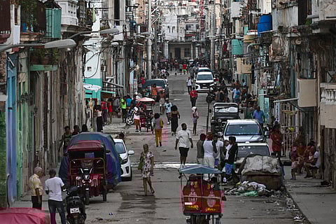 View of a street of Havana during a blackout on March 16, 2026. Cuba suffered a widespread power cut on March 16, 2026, according to the national electricity company, against the backdrop of a severe crisis on the island caused by the US energy blockade.