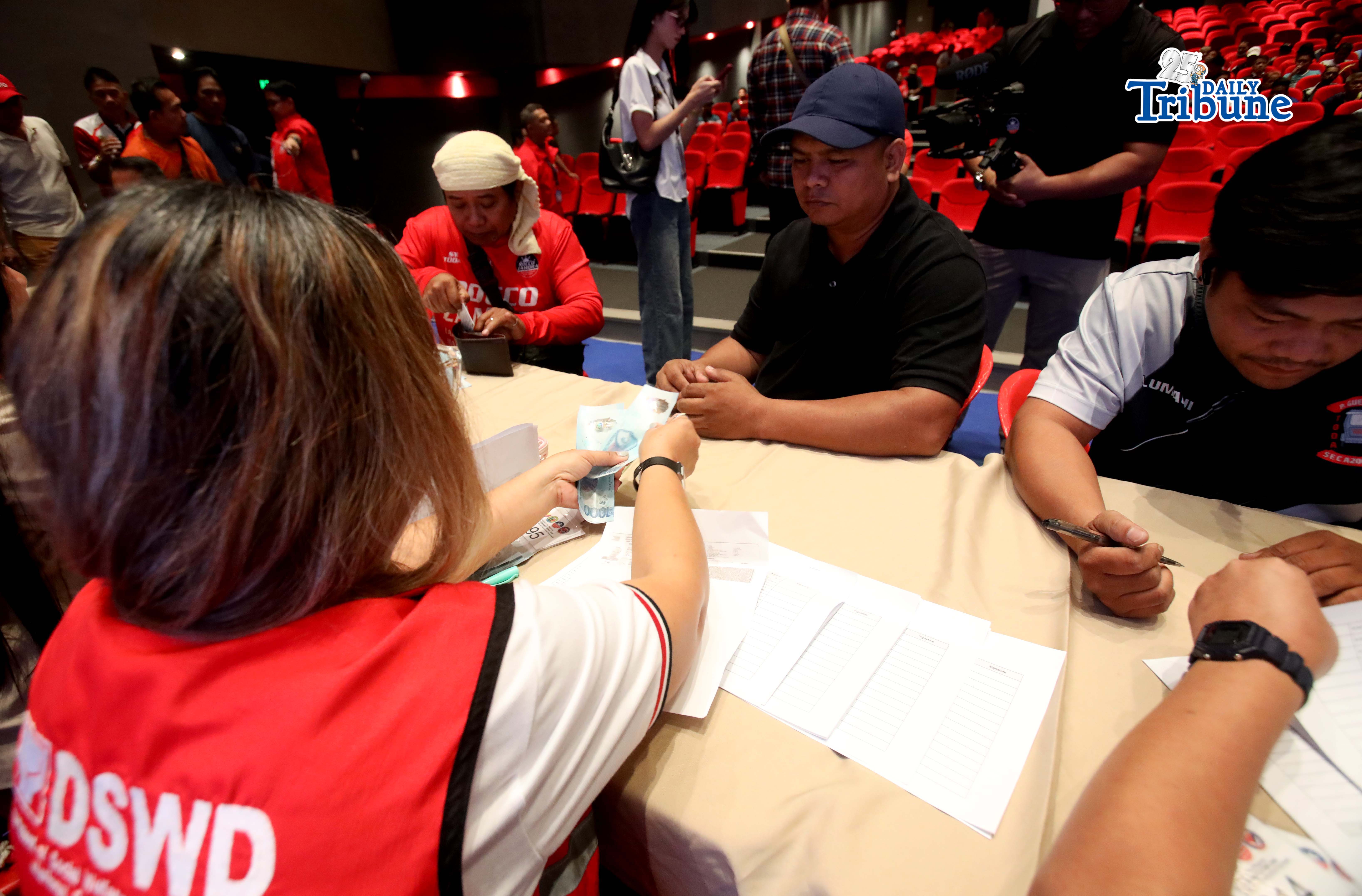 Tricycle drivers, members of tricycle operators and drivers associations (TODA), received ₱5,000 cash aid on Tuesday, March 17, 2026, to help ease the impact of rising fuel prices. The payout was provided by the Department of Social Welfare and Development (DSWD).

DSWD Secretary Rex Gatchalian oversaw the ceremony, joined by Department of Transportation Secretary Giovanni Lopez and League of Cities of the Philippines National President and San Juan City Mayor Francis Zamora.