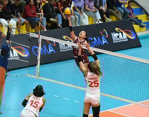 CYRILLE Almeniana soars for a kill to power Perpetual to a 25-12, 25-19, 25-18 win over EAC in the quarterfinals of the NCAA Season 101 women’s volleyball tournament on Wednesday.     
