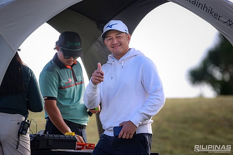 ENRICO Gallardo flashes the thumbs up sign after his second round in the Philippine Golf Tour Qualifying School at Splendido Golf and Country Club on Wednesday.