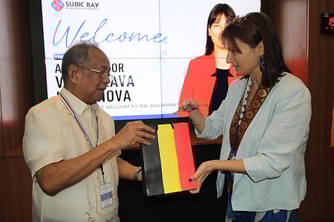 Her Excellency Vladislava Iordanova, Resident Ambassador of Belgium to the Philippines, presents SBMA Chairman and Administrator Eduardo Jose L. Aliño a gift during her visit to this Freeport on March 16, 2026. 