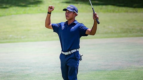 BOBE Salahog soaks in the moment after outlasting the field in a wind-whipped, final-hole thriller to capture low medal honors at the Philippine Golf Tour Q-School at Splendido Taal.