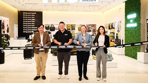 LAUNCH of the Thule Store at MOA shown are (from left): SM senior assistant vice president for Mall Operations, Mr. Perkin So, Jake Bros Inc. director Mr. Merrill Sua, Swedish Ambassador H.E. Anna Ferry, APAC key account manager at Thule, Ms. Mandy So.