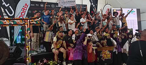 MEMBERS of the Team Tri-SND Barracudas celebrate after winning their third straight Tribu Maisugon award during the BYD IRONMAN 70.3 Davao over the weekend.   
