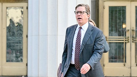 PLAINTIFF’S attorney Mark Lanier leaves Los Angeles Superior Court as jurors continue deliberations in a landmark case against Meta and YouTube over claims their platforms were designed to be addictive to children.