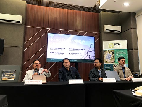 Panel Discussion and Open Forum of the ICSC officials in the recently concluded 2026 Philippine Power Outlook Report launch at Tribute Hotel, Diliman, Quezon City. [From left to right] Senior Policy Advisor Atty. Pedro H. Maniego Jr., Grid Modernization Advisor Engr. Gaspar Escobar Jr., Chief Data Scientist Jephraim Manansala, and Senior Data Analyst Charles Jason Diaz. 