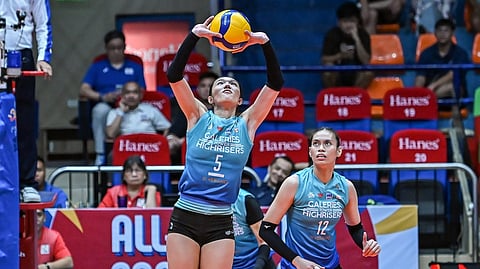 JULIA Colonel sets the play that powered the Galeries Tower Highrisers to a 25-16, 25-20, 30-28 win over Capital1 in the Play-in stage of the Premier Volleyball League All-Filipino Conference on Tuesday.