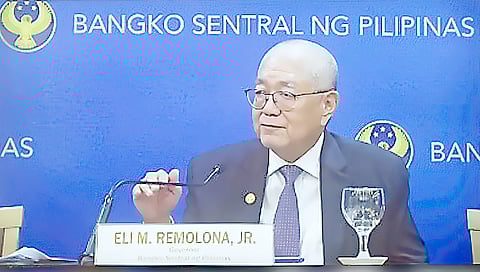 BANGKO Sentral ng Pilipinas Governor Eli M. Remolona Jr. speaks at a surprise press conference on Thursday, 26 March.