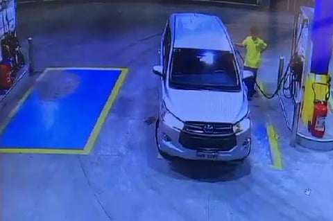 SCREENGRAB from the CCTV footage of the viral gas-and-run incident last 22 March at a gasoline station in Quezon City.