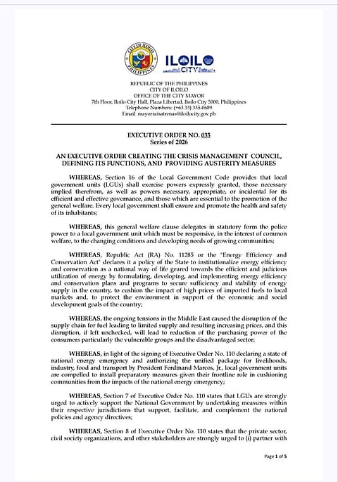 Iloilo City creates a Crisis Management Council to address fuel price hikes and supply issues following the national energy emergency declaration.